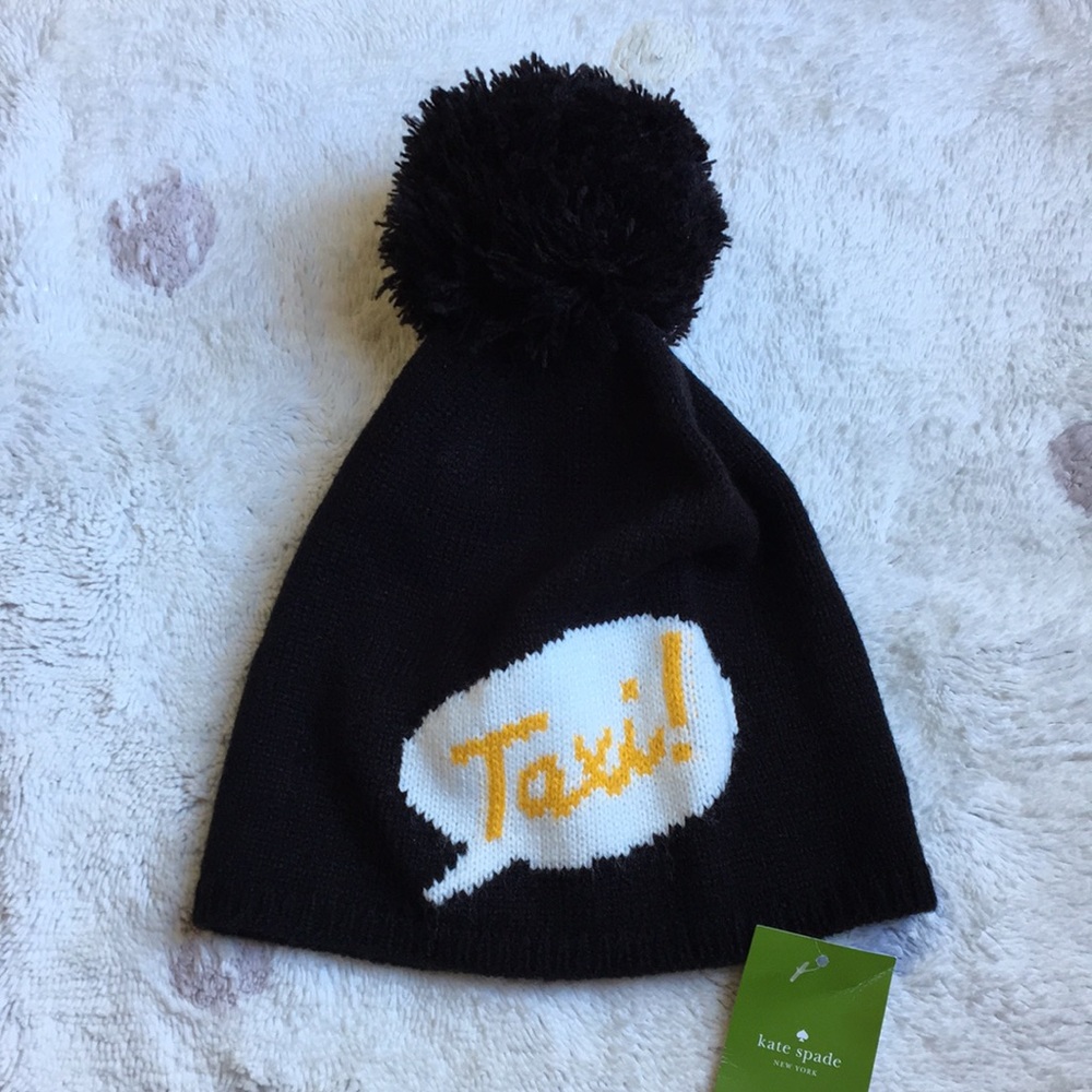 🚖Kate Spade Taxi! Speech Bubble 🚖 Beanie NWT black + black pompom - Picture 11 of 16